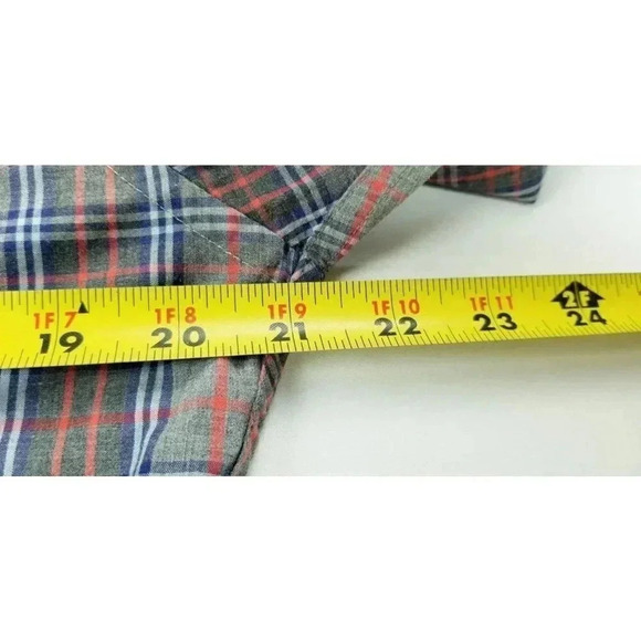 Tommy Hilfiger Custom Fit Melange Size Medium Mens Gray Red Blue Check Cuff Logo - Picture 2 of 11